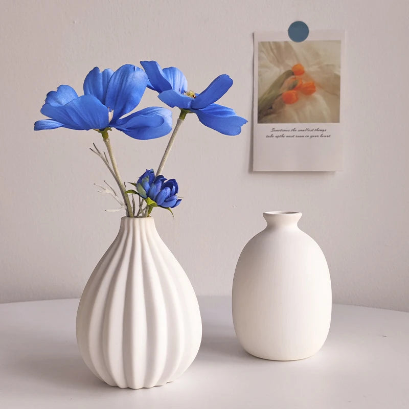 White Ceramic Vase Flower Arrangement Vase Aesthetic Vases Desktop Ornaments Flowers Vase Creative Plants Bottle Container Vase