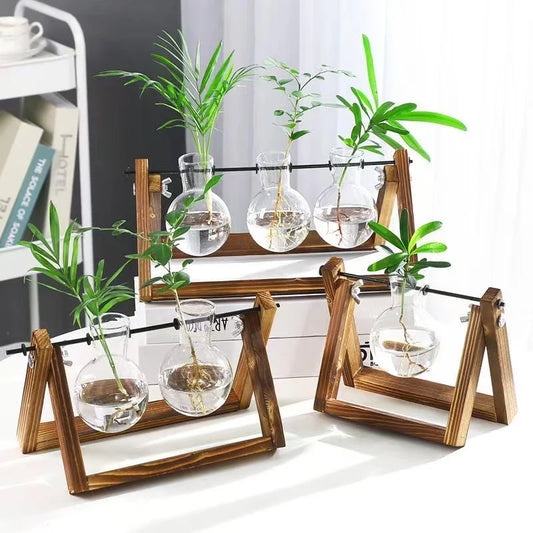 Vintage Potion Plant Vase | Wooden Antique Terrarium Hydroponic Plant Vases For Home Garden, Office, Decor, Gift